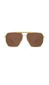Bottega Veneta Metal Aviator Sunglasses In 金色