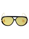 Bottega Veneta 'aviator' Black And Yellow Sunglasses With Metal Temples With Drop Detail In Recycled In Yellow