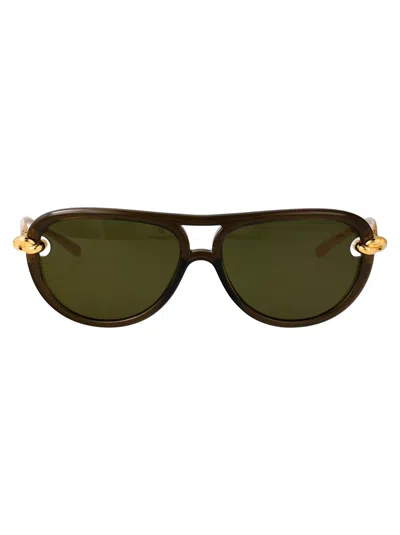 Bottega Veneta New Knot Aviator-style Acetate And Gold-tone Sunglasses In Green