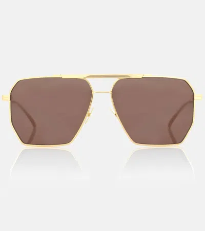 Bottega Veneta Metal Aviator Sunglasses In Gold