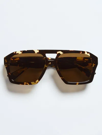 Bottega Veneta Aviator Sunglasses In Recycled Acetate Renew With Gold-finish Temple Ribbon In Brown