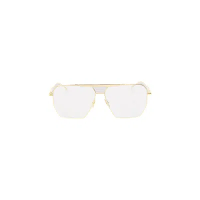 Bottega Veneta Aviator Sunglasses With Brass Frame And Angular Lenses In White