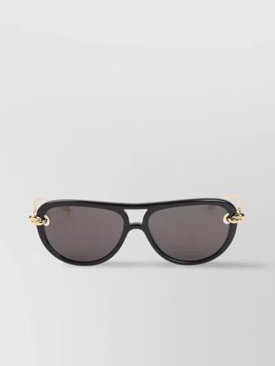 Bottega Veneta Aviator Sunglasses With Curved Arms And Gold-tone Metallic Temples In Black