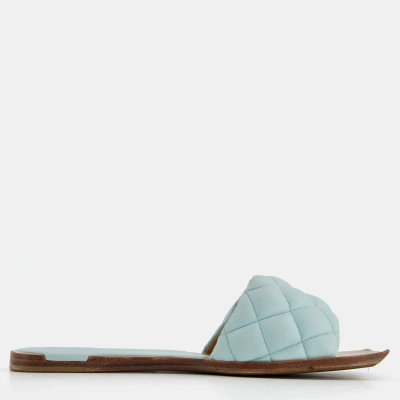 Pre-owned Bottega Veneta Baby Blue Padded Sandals With Wood Detail Size Eu 39