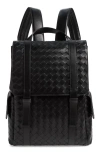 Bottega Veneta Men's Intrecciato Leather Backpack In 8803 Black/silver