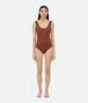 Bottega Veneta Nylon One-piece Swimsuit In Pecan