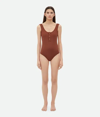 Bottega Veneta Nylon One-piece Swimsuit In Pecan