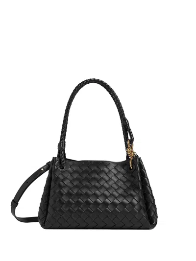Bottega Veneta Women Parachute Leather Bag With Intrecciato Motif In Black