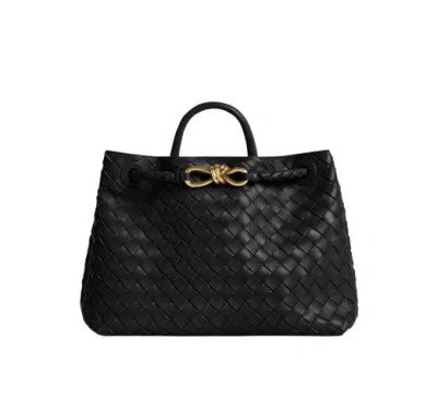 Bottega Veneta Women Andiamo Leathwer Shoulder Bag With Intrecciato Motif In Black