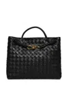 Bottega Veneta Andiamo Medium Woven Shoulder Bag In Black-m Brass-black