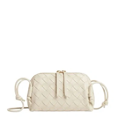 Bottega Veneta Women Concert Pouch Leather Crossbody Bag With Intrecciato Motif In Neutral