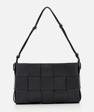 Bottega Veneta Baguette Pochette Intreccio Leather Shoulder Bag In Black