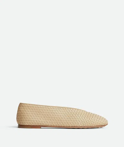 Bottega Veneta Leather Rosa Ballerinas With Flat Sole And Woven Texture In Gold