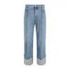 Bottega Veneta Curved Shape Light Bleached Denim In Blue