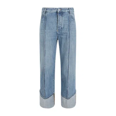 Bottega Veneta Curved Shape Light Bleached Denim In Blue