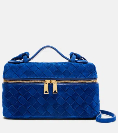 Bottega Veneta Bang Bang Vanity Mini Intrecciato Suede Tote In Blue