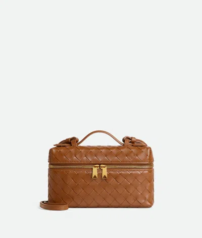 Bottega Veneta Women Bang Bang Leather Vanity-case With Intrecciato Motif In Brown