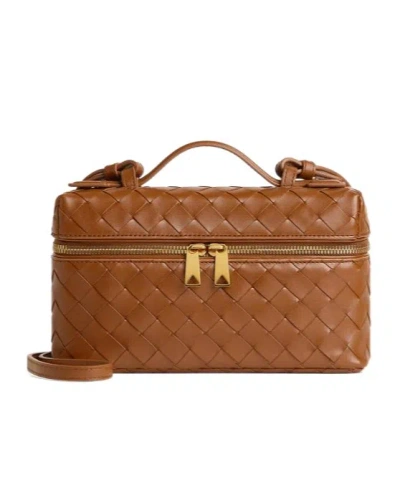 Bottega Veneta Women Bang Bang Leather Vanity-case With Intrecciato Motif In Brown