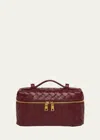 Bottega Veneta Intrecciato Leather Convertible Vanity Case In Cherry-gold