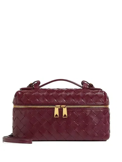 Bottega Veneta Intrecciato Leather Convertible Vanity Case In Red
