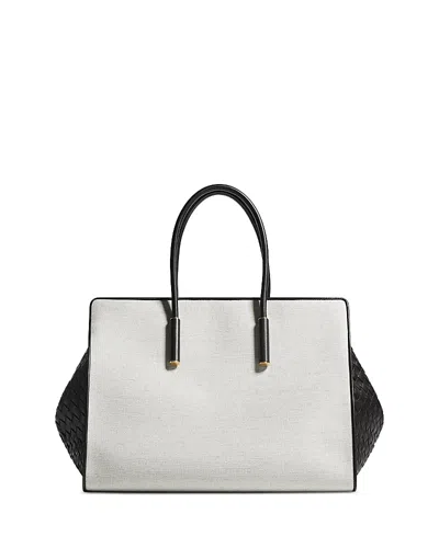 Bottega Veneta Barbara Canvas & Intrecciato Leather Tote In White