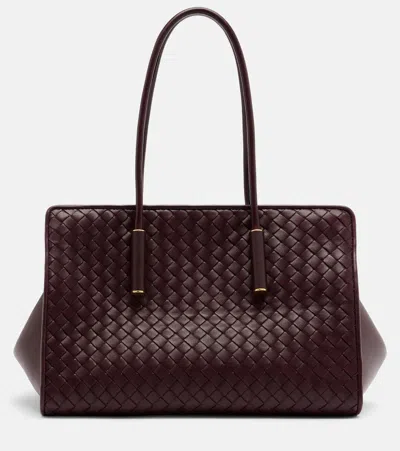 Bottega Veneta Barbara Intrecciato Leather Tote Bag In Burgundy