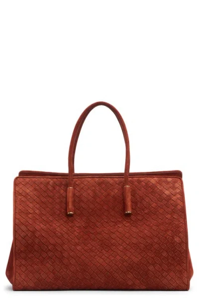 Bottega Veneta Barbara Intrecciato Suede Tote In Brown