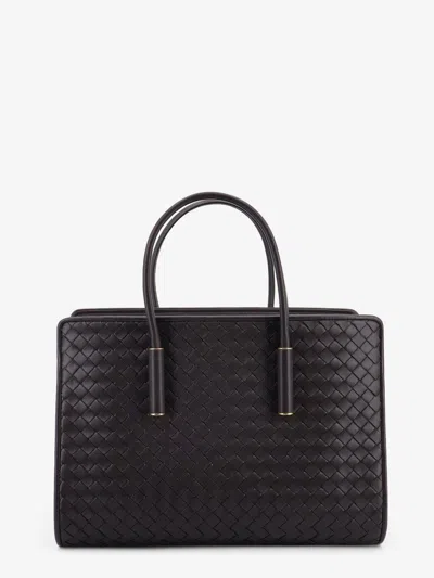 Bottega Veneta Barbara Leather Handbag With Intrecciato Motif In Black