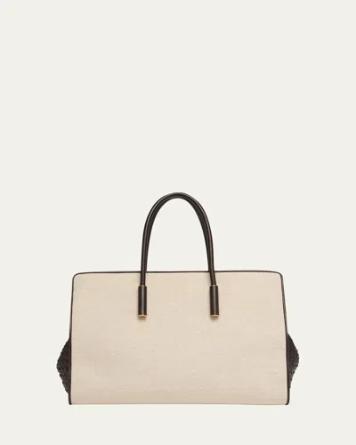 Bottega Veneta Barbara Medium Canvas And Leather Tote Bag In Natural/espresso