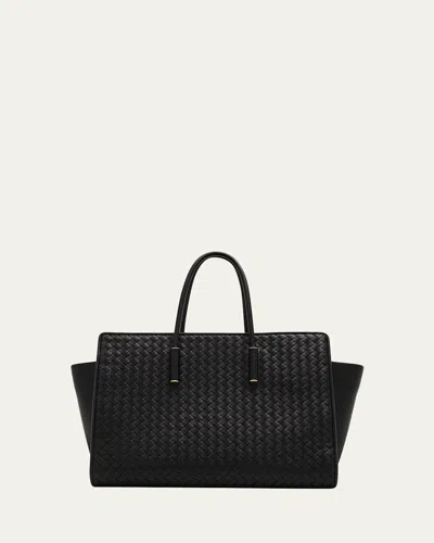 Bottega Veneta Barbara Medium Leather Tote Bag In Black Brass Vibrato