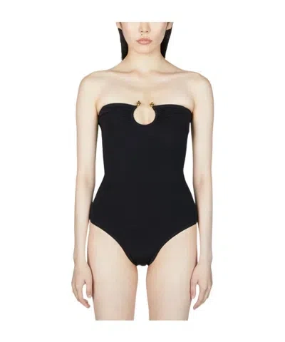 Bottega Veneta Bare Shoulder Hollowed-out Swimsuit In Black