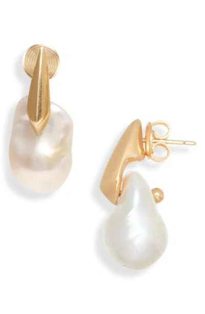 Bottega Veneta Baroque Pearl Drop Earrings In White