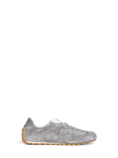 Bottega Veneta Orbit Flash Leather-trimmed Suede Sneakers In Gray