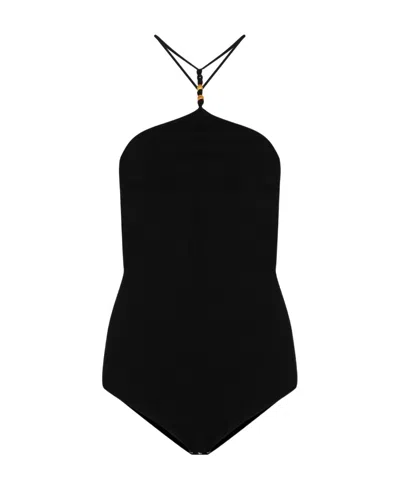 Bottega Veneta Beaded Loop Belt Tight Jumpsuit In Black