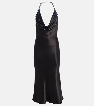 Bottega Veneta Beaded Satin Midi Dress In Black