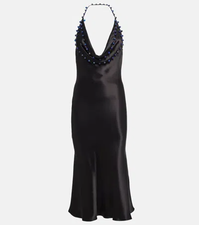 Bottega Veneta Beaded Halter Washed Fluid Shine Viscose Dress In Black