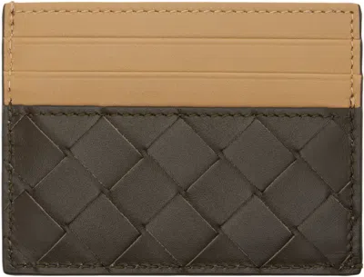 Bottega Veneta Beige & Brown Intrecciato Credit Card Holder In 3392 Kaki
