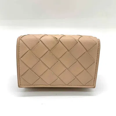 Pre-owned Bottega Veneta Beige Bordeaux Leather Wallet (tri-fold) () In Beige, Bordeaux