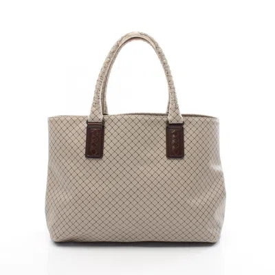 Pre-owned Bottega Veneta Beige Brown Coated Canvas Leather Tote Bag ()
