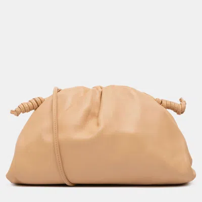 Pre-owned Bottega Veneta Beige Brown Lambskin The Mini Pouch Crossbody In Sand