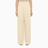 Bottega Veneta High-rise Double Pleated Wide-leg Technical Cotton-silk Trousers In Beige