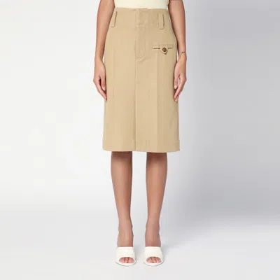 BOTTEGA VENETA BEIGE COTTON CANVAS MIDI SKIRT