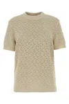 Bottega Veneta Crochet-knit Cotton T-shirt In Beige