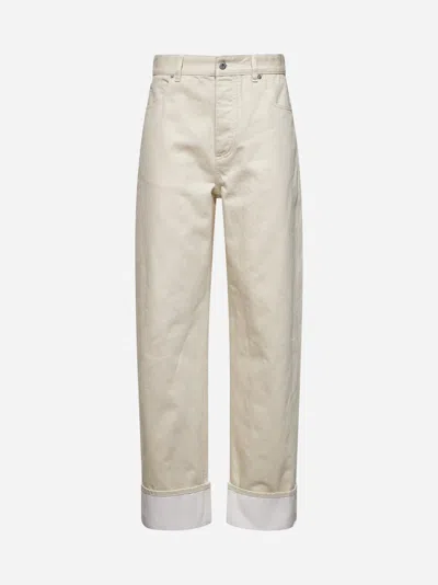 Bottega Veneta Beige Denim Turn-up Jeans In Gray