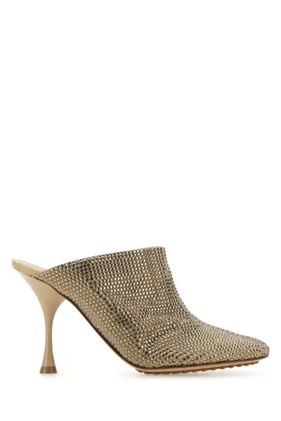 BOTTEGA VENETA BEIGE EMBELLISHED SLIP ON MULES
