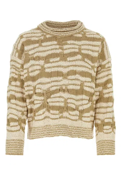 BOTTEGA VENETA BEIGE EMBROIDERED COTTON BLEND SWEATER