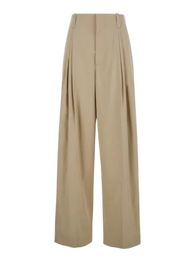 Bottega Veneta Cotton Blend Pant With Wide Leg Cut In Beige O Tan