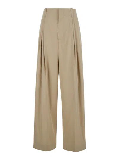 Bottega Veneta Beige High-waisted Pants With Pinces In Cotton Woman In Multicolor