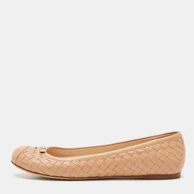 Pre-owned Bottega Veneta Beige Intrecciato Leather Ballet Flats Size 39.5