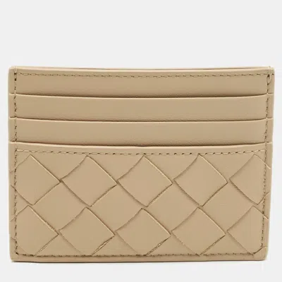 Pre-owned Bottega Veneta Beige Intrecciato Leather Card Holder In Sand